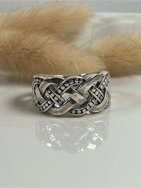 925 Solid Sterling Silver Thick Chunky Braided Dot Bead Band Ring Size 9.5